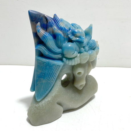 Unique Trolleite Stone Nine-tailed Fox Ox Head Carving