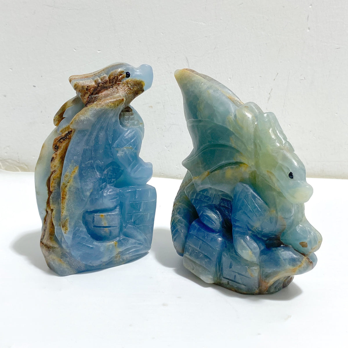 3 Pieces Blue Onyx Flying Dragon Castle Carving(Defect)