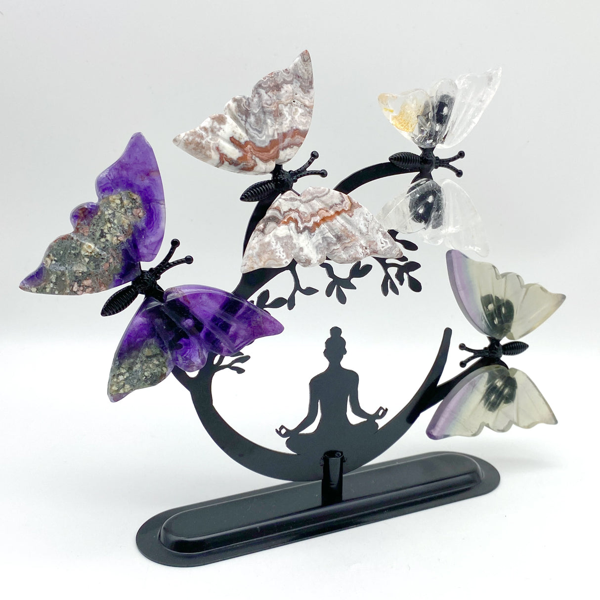 Mixed Materials Butterfly Wing Carving With Yoga Woman Stand Wholesale