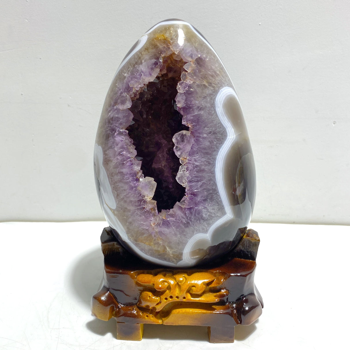 Unique Amethyst Mixed Geode Druzy Agate Dinosaur Egg Home Decor With Stand
