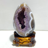 Unique Amethyst Mixed Geode Druzy Agate Dinosaur Egg Home Decor With Stand