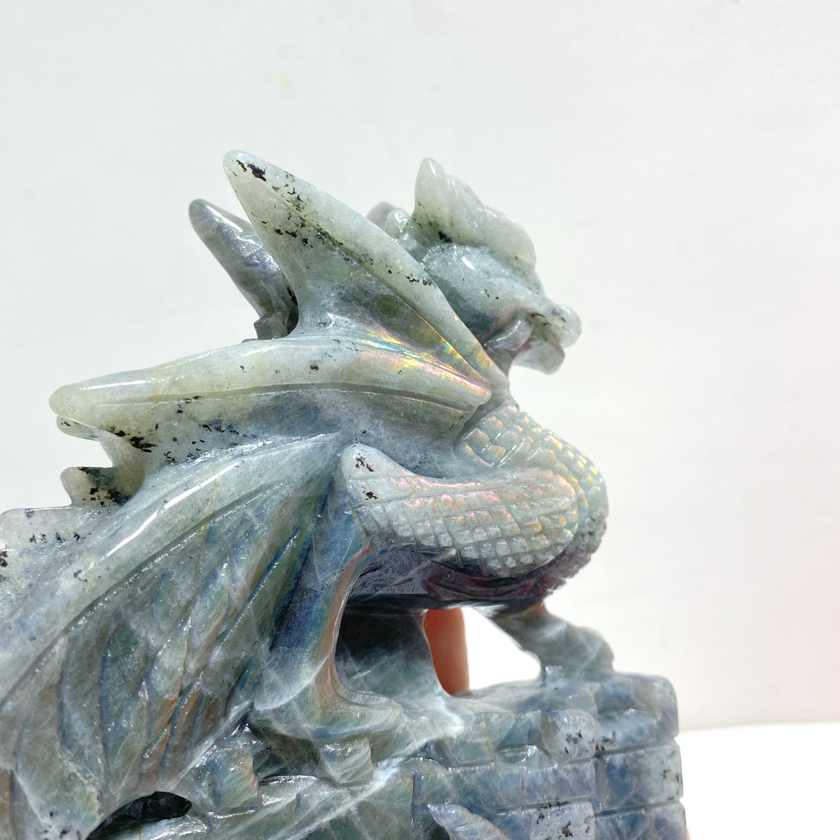 2 Pieces Beautiful Labradorite Flying Dragon Castle Carving