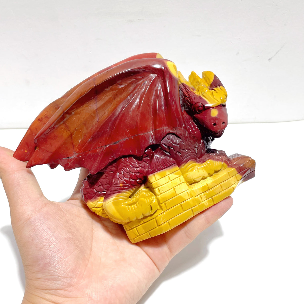 Unique Mookaite Flying Dragon Castle Carving