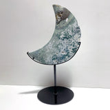 2 Pieces Large Moss Agate Moon With Stand Home Decor