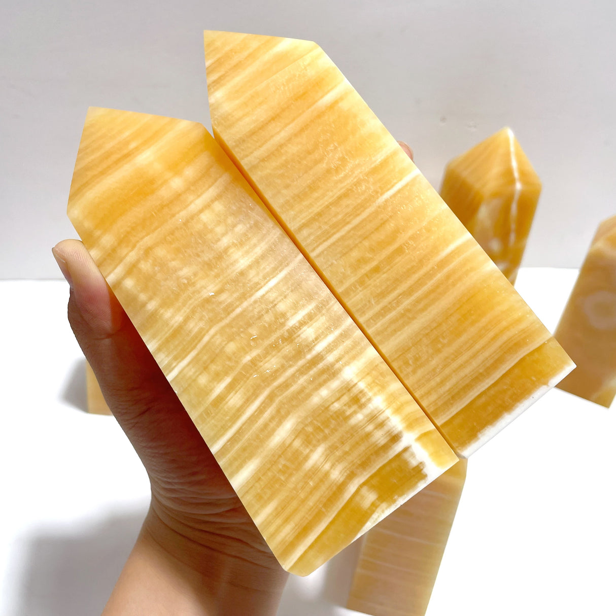 10 Pieces Fat Yellow Calcite Stripe Tower