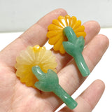Sunflower-shaped Yellow Jade And Green Aventurine Leaf Carving Wholesale