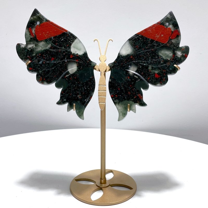 Beautiful Africa Blood Stone Butterfly Wing Carving With Stand - Wholesale Crystals