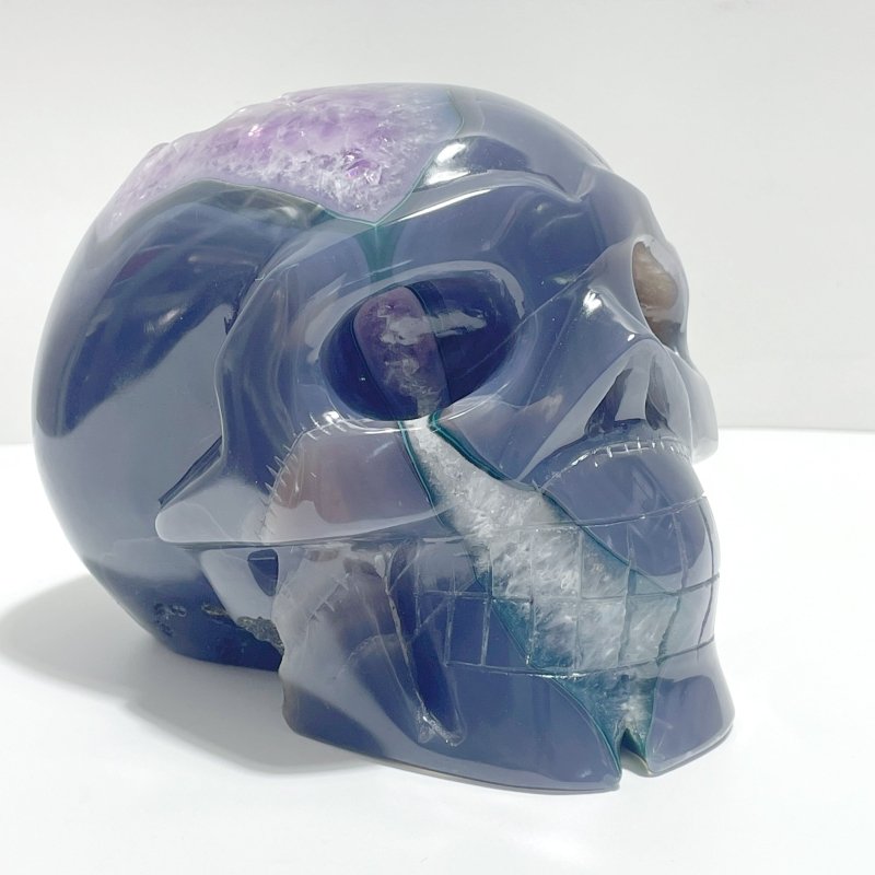 Beautiful Amethyst Mixed Agate Geode Skull Carving - Wholesale Crystals