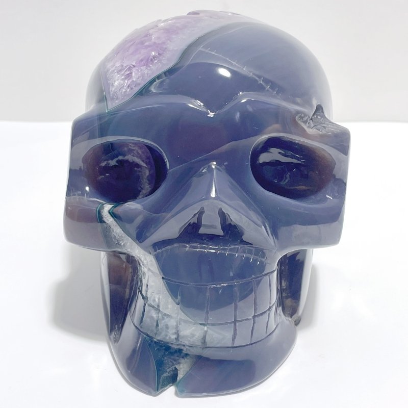 Beautiful Amethyst Mixed Agate Geode Skull Carving - Wholesale Crystals