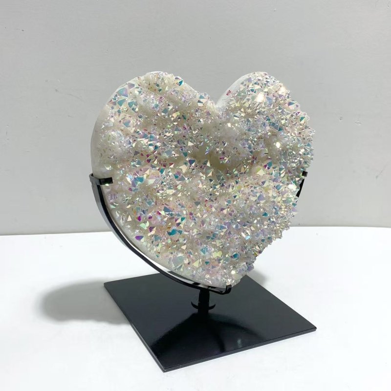 Beautiful Aura Quartz Cluster Heart With Stand 12 - Wholesale Crystals