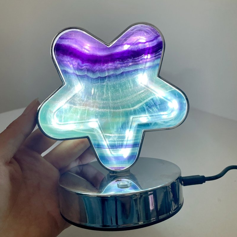 Beautiful Fluorite LED Table Lamp Flower Moon & Heart Shape - Wholesale Crystals