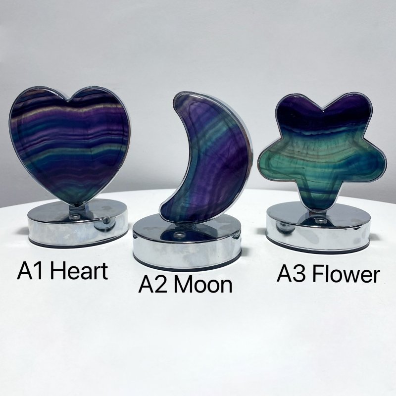 Beautiful Fluorite LED Table Lamp Flower Moon & Heart Shape - Wholesale Crystals