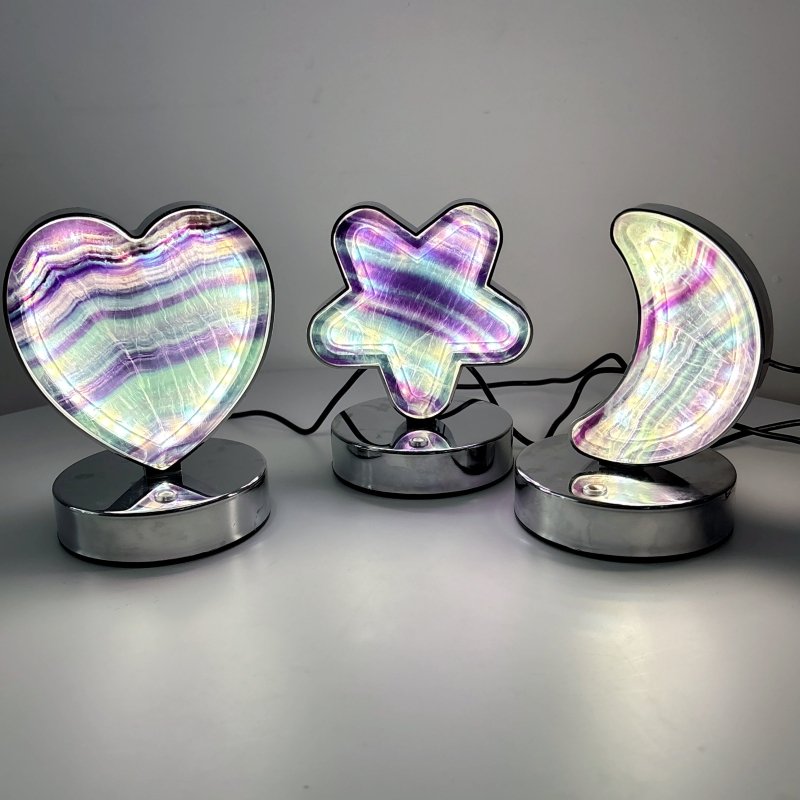 Beautiful Fluorite LED Table Lamp Flower Moon & Heart Shape - Wholesale Crystals