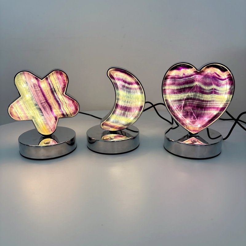 Beautiful Fluorite LED Table Lamp Flower Moon & Heart Shape - Wholesale Crystals