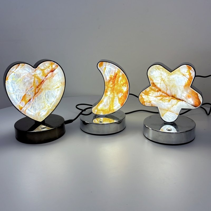 Beautiful Hematoid Quartz LED Table Lamp Moon Heart & Heart Shape Fire Quartz - Wholesale Crystals