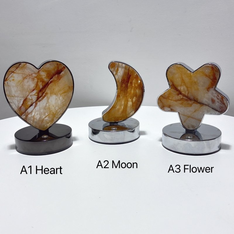 Beautiful Hematoid Quartz LED Table Lamp Moon Heart & Heart Shape Fire Quartz - Wholesale Crystals