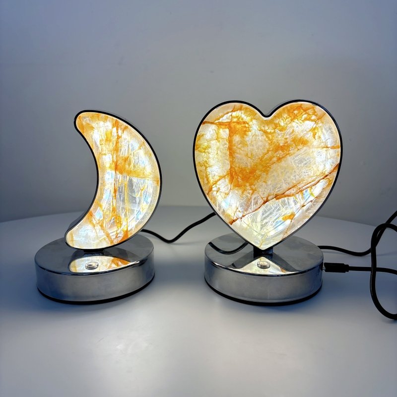 Beautiful Hematoid Quartz LED Table Lamp Moon & Heart Shape Fire Quartz - Wholesale Crystals