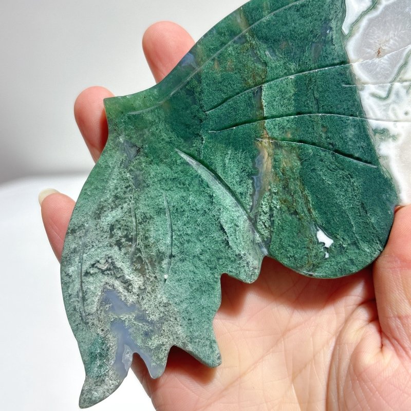 Beautiful Moss Agate Butterfly Wing With Stand - Wholesale Crystals