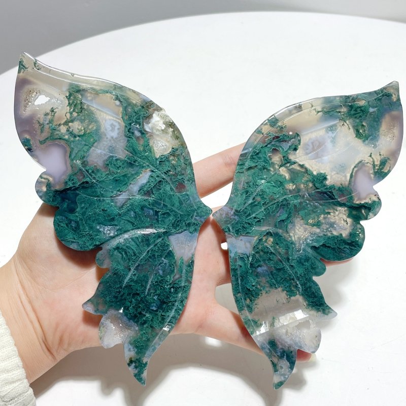 Beautiful Moss Agate Butterfly Wing With Stand - Wholesale Crystals