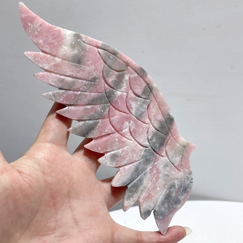 Beautiful Pink Opal Angel Wing Carving With Stand - Wholesale Crystals