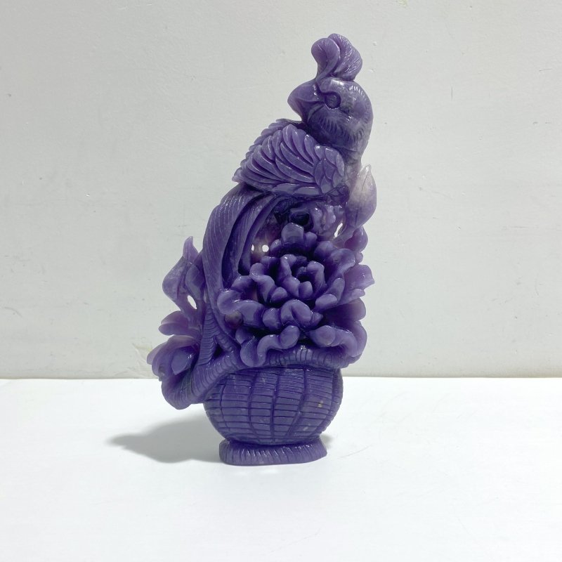 Beautiful Purple Jade Peacock Carving - Wholesale Crystals