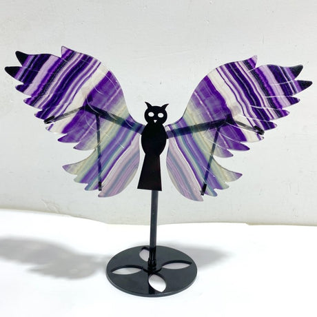 Beautiful Rainbow Fluorite Symmetry Owl Wing Carving With Stand -Wholesale Crystals