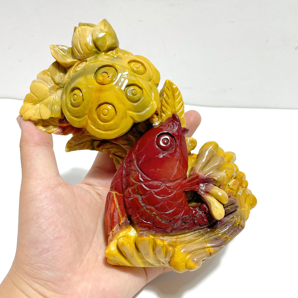 Unique Mookaite Lotus Flower&Fish Carving