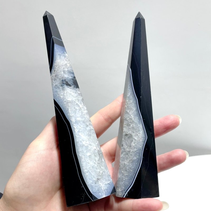 Black Agate Mixed Quartz Obelisk Point Tower Wholesale - Wholesale Crystals