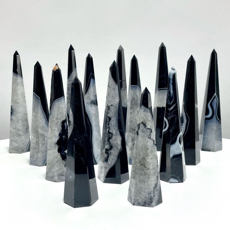 Black Agate Mixed Quartz Obelisk Point Tower Wholesale - Wholesale Crystals