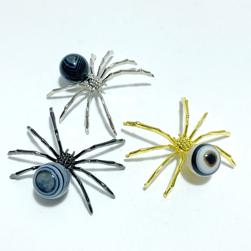 Black Agate Sphere Spider Ornament Handmade Alloy Spider Wholesale - Wholesale Crystals