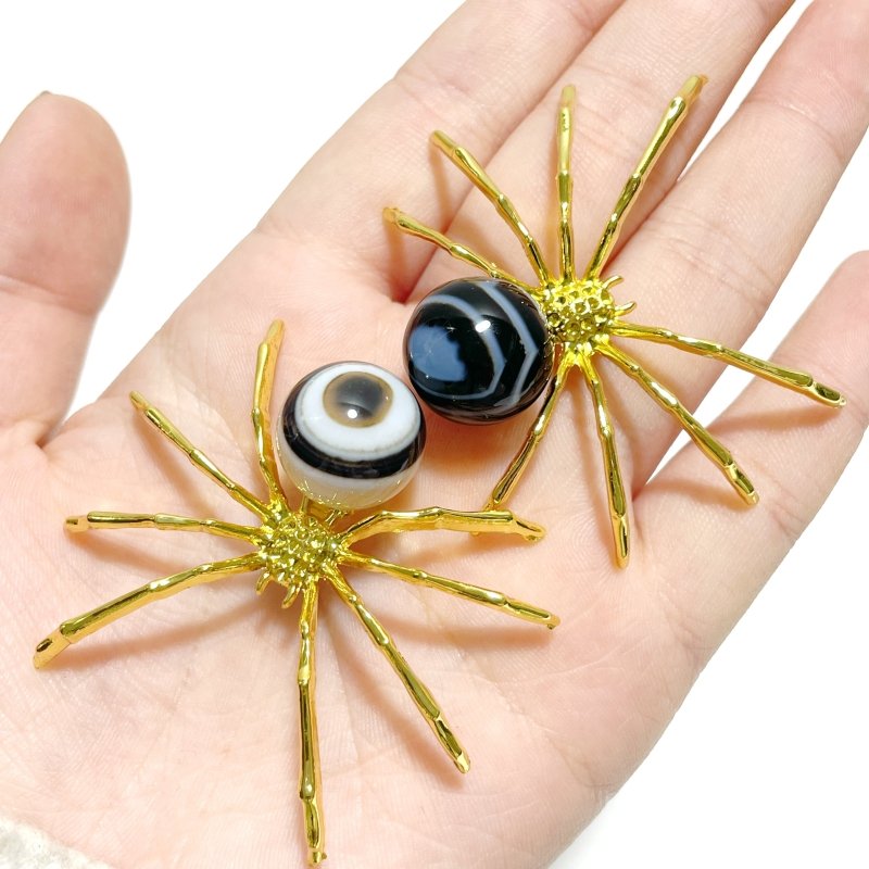 Black Agate Sphere Spider Ornament Handmade Alloy Spider Wholesale - Wholesale Crystals