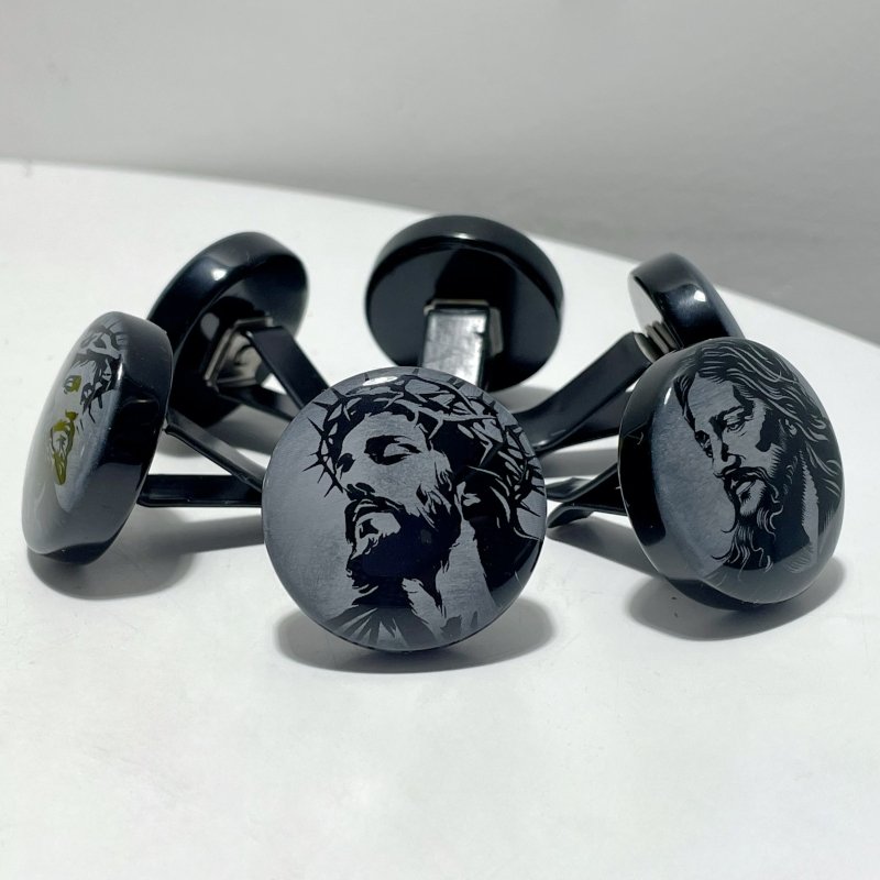 Black Obsidian Engraved Jesus Christ Car Air Vent Clips Wholesale Car Accessories - Wholesale Crystals