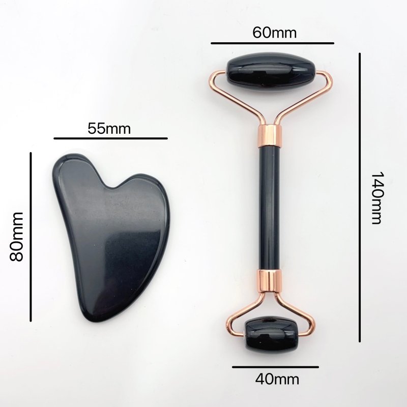Black Obsidian Roller and Gua Sha A Set Wholesale -Wholesale Crystals