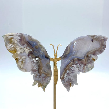 Black Sakura Flower Agate Butterfly Wing Carving With Stand - Wholesale Crystals