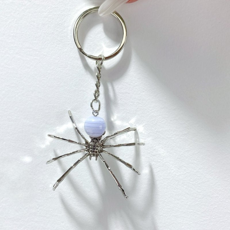 Blue Lace Agate Sphere Spider Ornament Handmade Alloy Keychain Wholesale - Wholesale Crystals