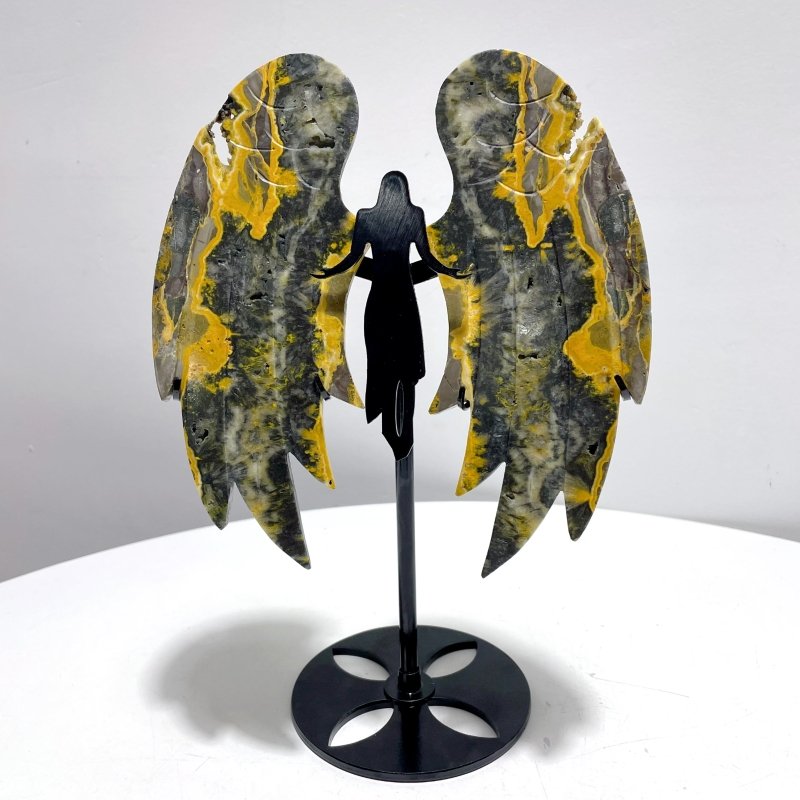 Bumble Bee Stone Jasper Angel Wing Carving With Stand - Wholesale Crystals