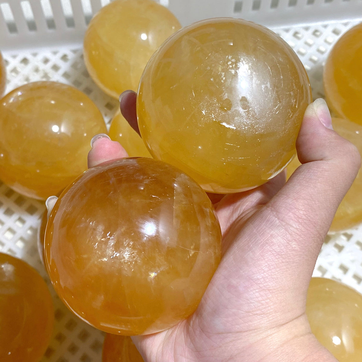 27 Pieces Large Yellow Calcite Spheres (Sea Freight Only)