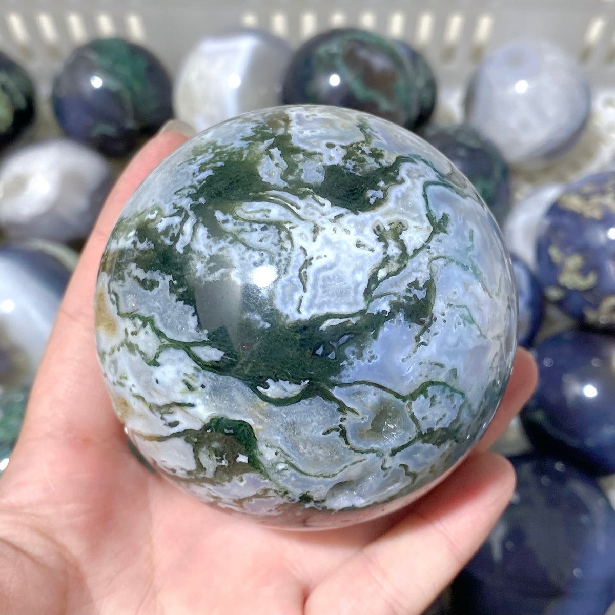 63 Pieces Beautiful Geode Druzy Moss Agate Spheres (Sea Freight Only)