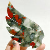 Unique Africa Blood Stone Heart Wing Carving With Stand