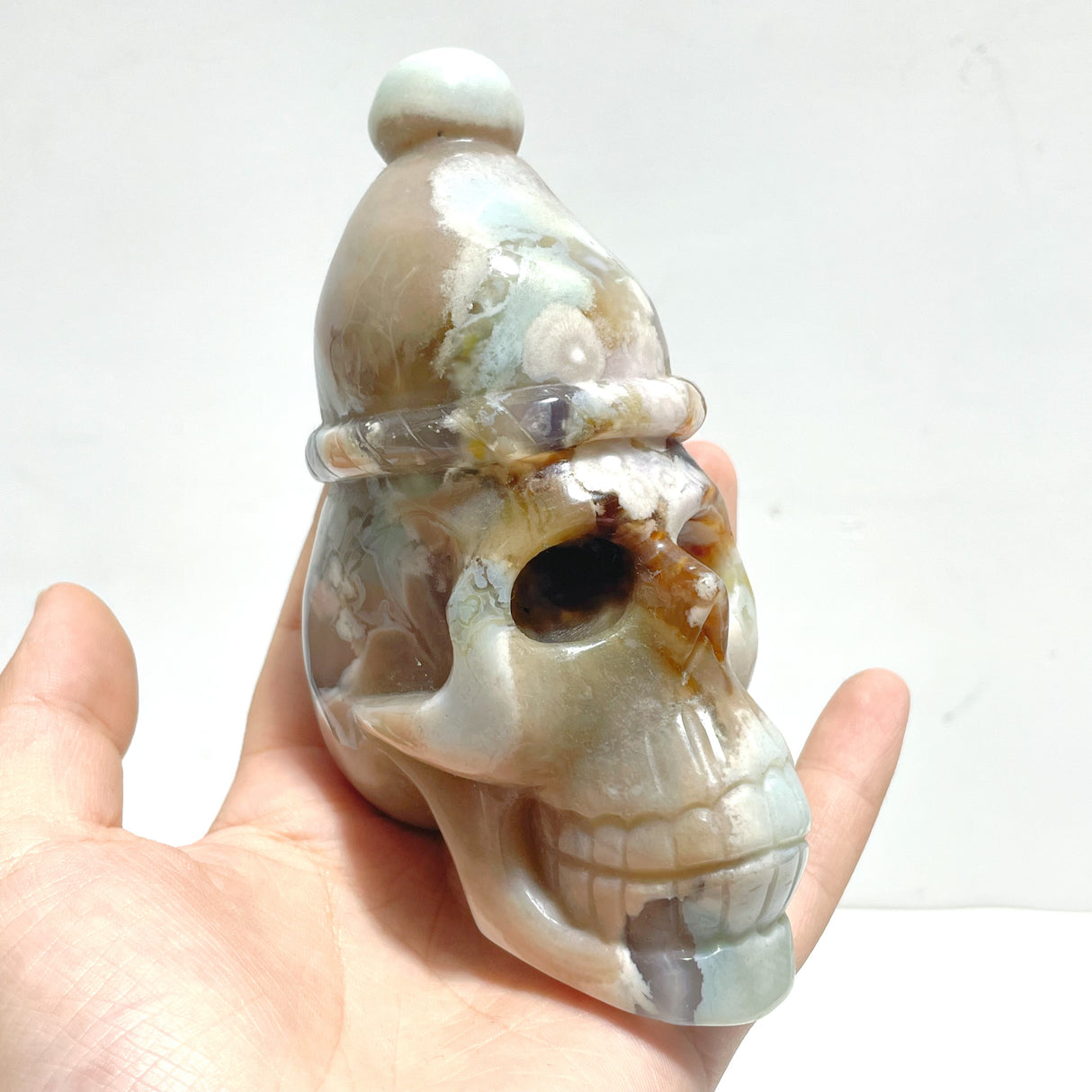 2 Pieces Sakura Flower Agate Christmas Hat Skull Carving