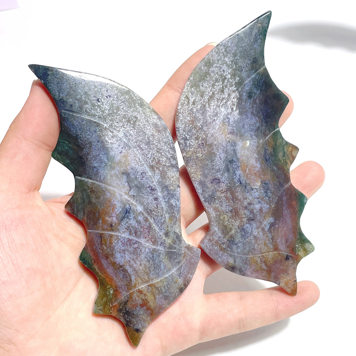 6 Pairs Ocean Jasper Flying Dragon Wing With Stand