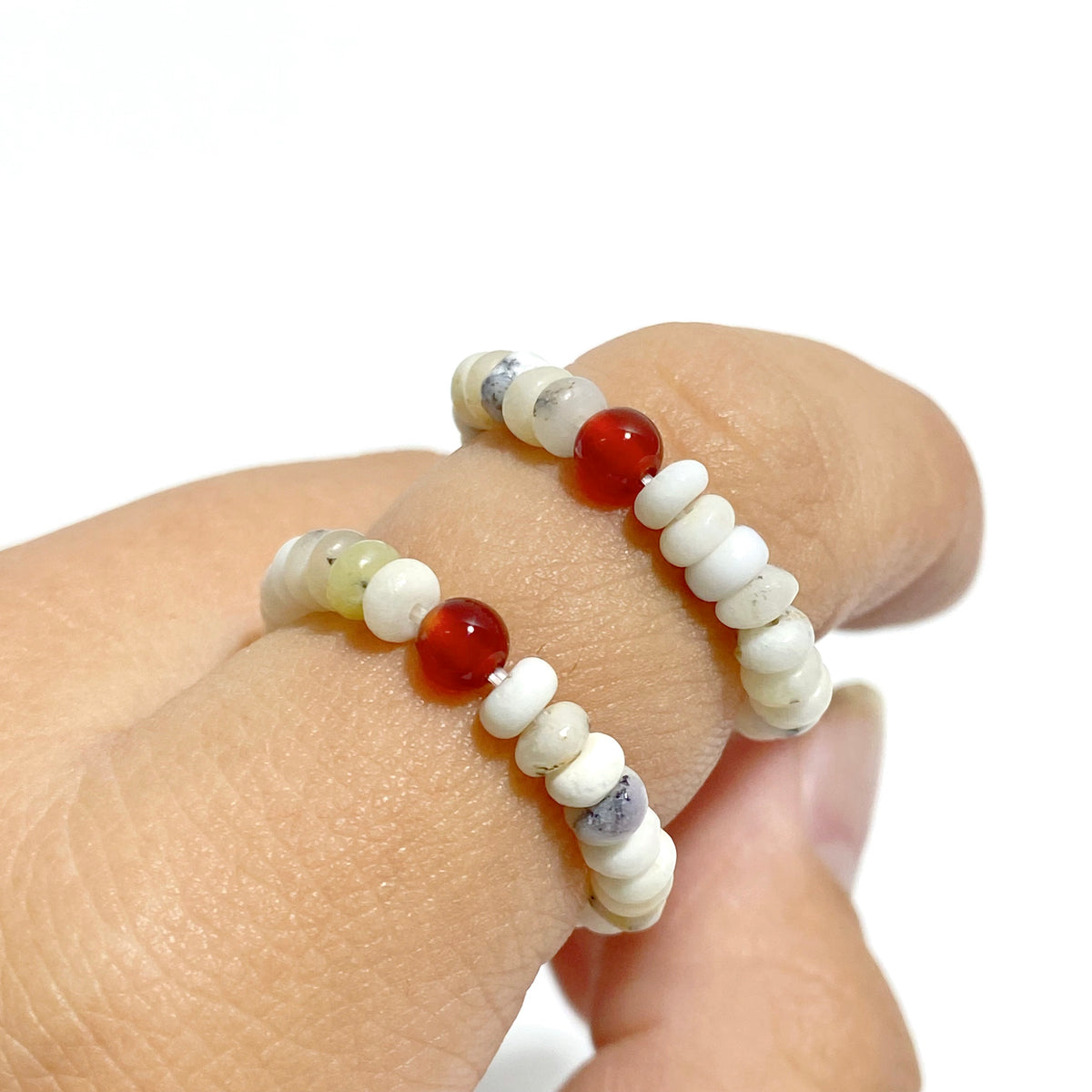 24 Types Crystal Beaded Rings Wholesale Moss Agate Chevron Amethyst Red Jasper