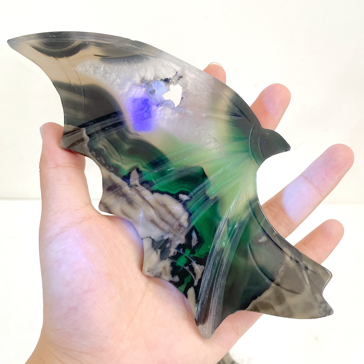 Unique Volcano Agate Bat Wing With Stand (UV-Reactive)