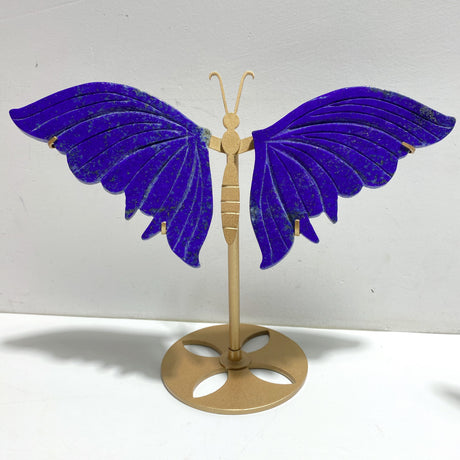4 Pairs Lapis Lazuli Butterfly Wing Carving With Stand