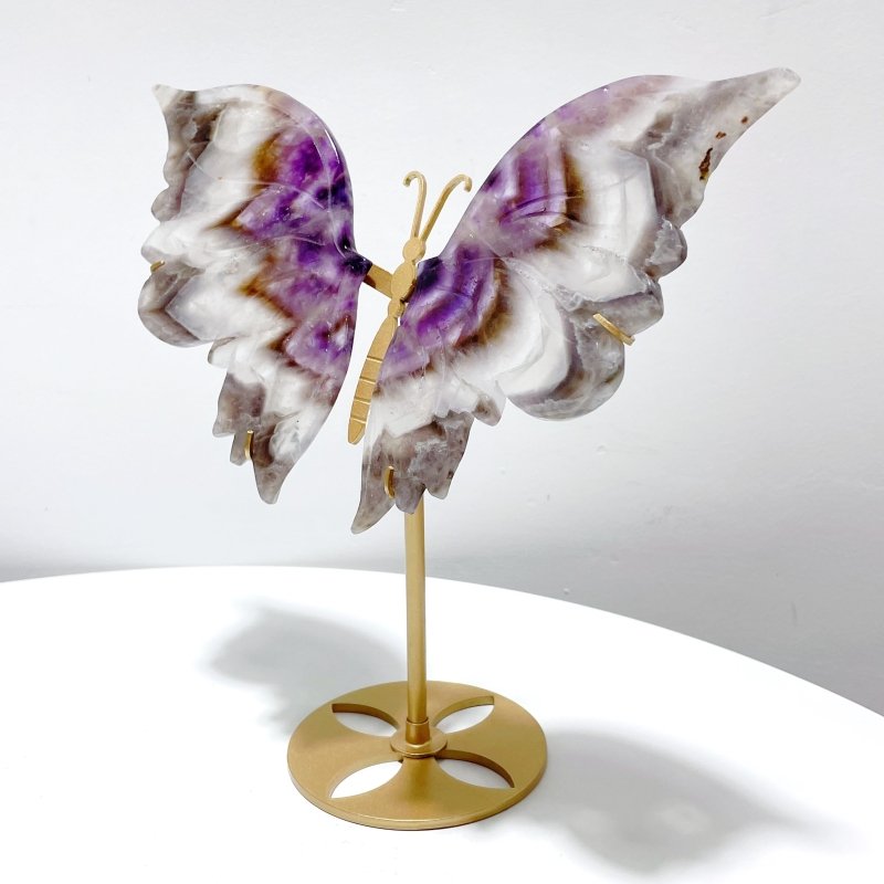 Chevron Amethyst Butterfly Wing Carving With Stand - Wholesale Crystals