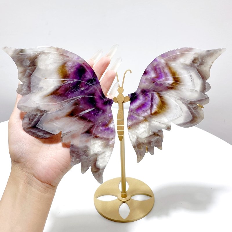 Chevron Amethyst Butterfly Wing Carving With Stand - Wholesale Crystals