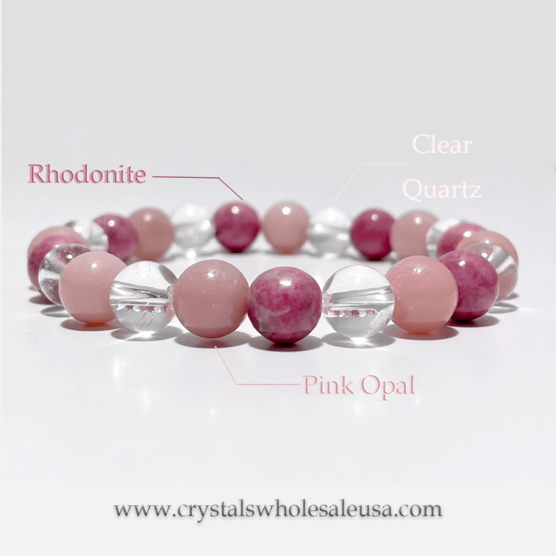 Clear Quartz Pink Opal Rhodonite Bracelet Wholesale - Wholesale Crystals