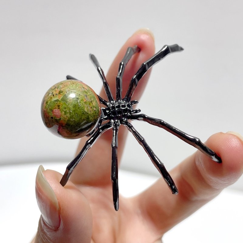 Clear Quartz Unakite Sphere Spider Ornament Handmade Alloy Spider Wholesale - Wholesale Crystals