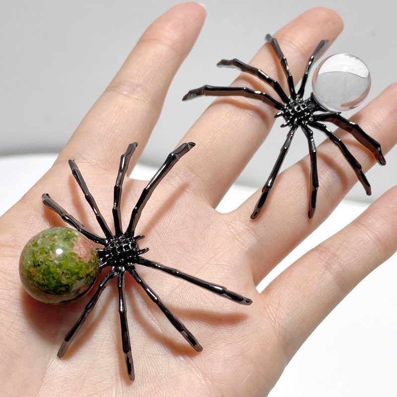 Clear Quartz Unakite Sphere Spider Ornament Handmade Alloy Spider Wholesale - Wholesale Crystals