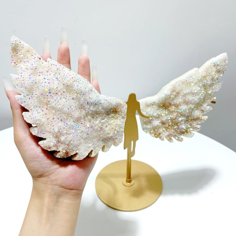 Colorful Aura Quartz Cluster Angel Wing Carving With Stand - Wholesale Crystals